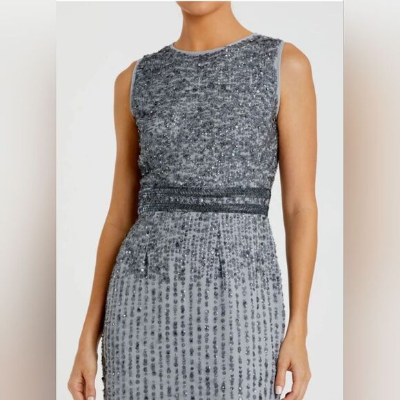 Mac Duggal 10509 Sleeveless Beaded Midi Sheath Cocktail Dress NWT sz 20 gray - Picture 3 of 7